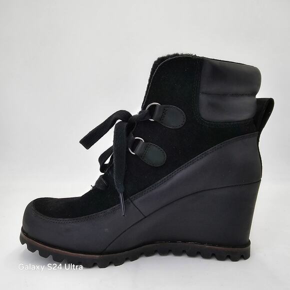 UGG Australia Valory Wedge Boots Black Suede Leather Waterproof Bootie Women's 7 - Picture 5 of 10